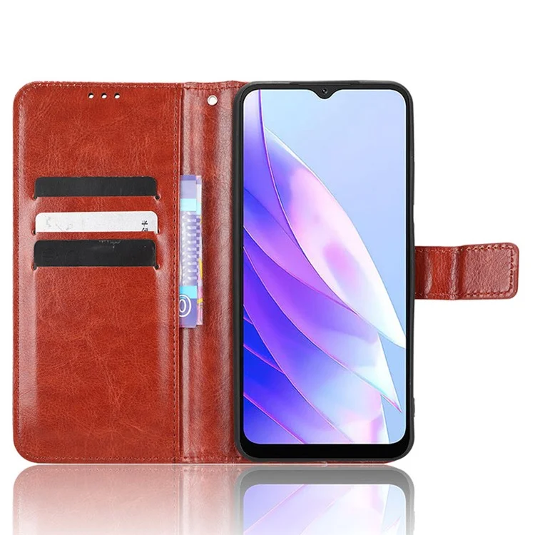 Para Blackview A52 4G / A52 Pro 4G Wrist Clutch Phone Bag Crazy Horse Texture Wallet Stand Case PU Leather Cell Phone Cover - Marrom