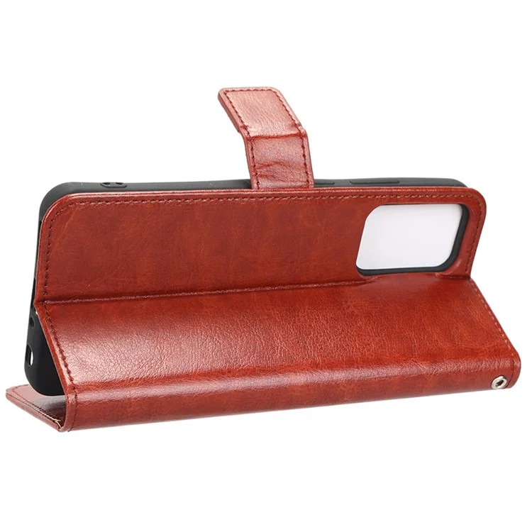 Para Blackview A52 4G / A52 Pro 4G Wrist Clutch Phone Bag Crazy Horse Texture Wallet Stand Case PU Leather Cell Phone Cover - Marrom
