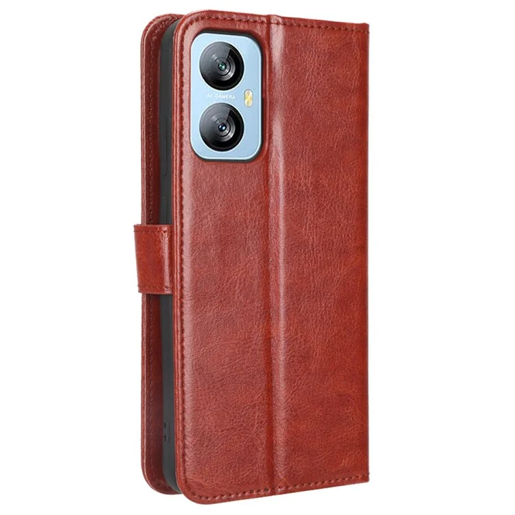 Para Blackview A52 4G / A52 Pro 4G Wrist Clutch Phone Bag Crazy Horse Texture Wallet Stand Case PU Leather Cell Phone Cover - Marrom