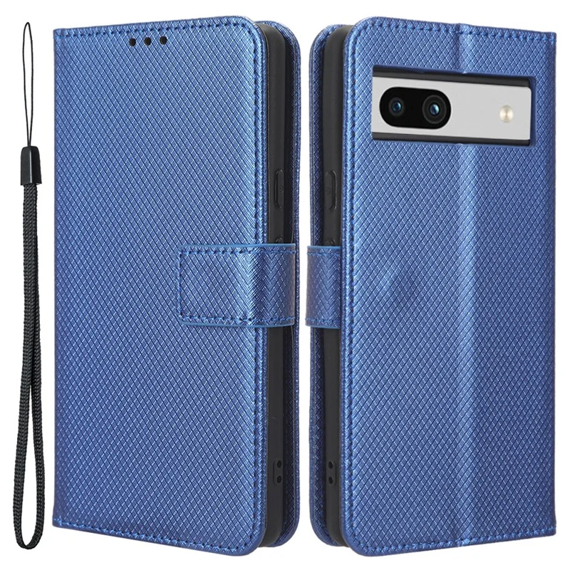 For Google Pixel 7a Mobile Phone Shell Wallet Stand Phone Case Diamond Texture PU Leather Phone Cover - Blue