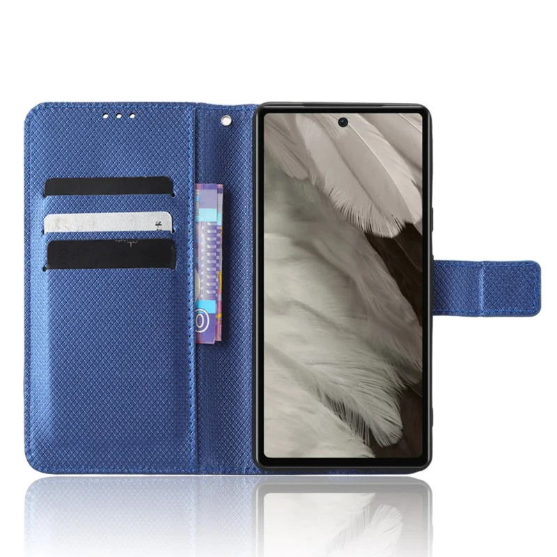 For Google Pixel 7a Mobile Phone Shell Wallet Stand Phone Case Diamond Texture PU Leather Phone Cover - Blue