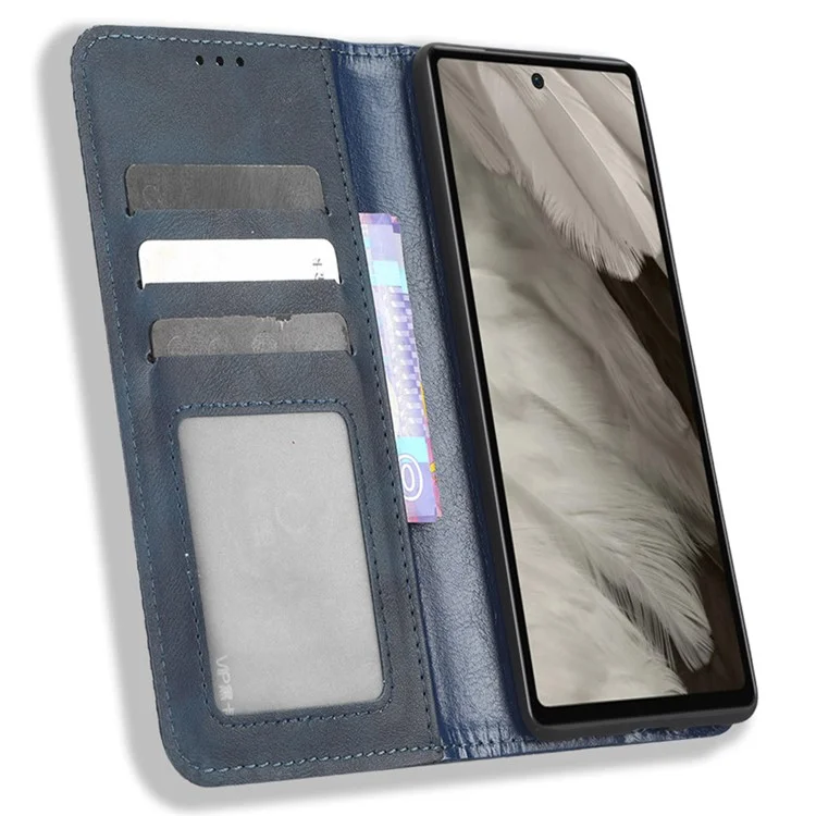 Per Google Pixel 7a Supporto per supporto per wallet Retro Texture Phone Case Drop-proof PU Leather Cellphone Cover - Blu