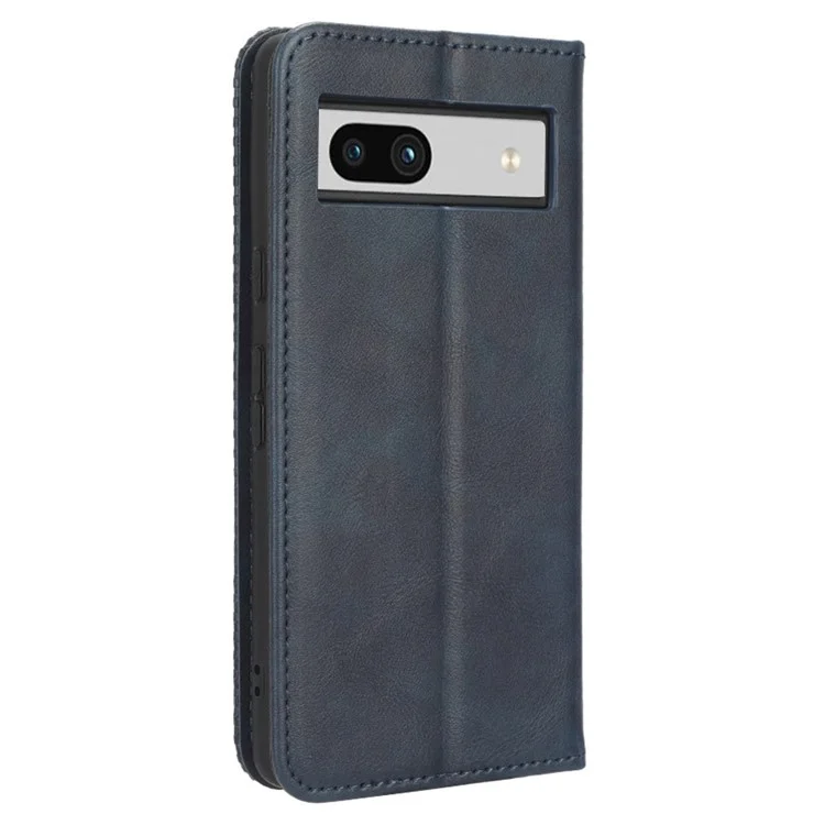 Pour Google Pixel 7a Support Portefeuille Retro Texture Texture Téléphone Couverture de Téléphone Portable en Cuir PU à L'étranger - Bleu