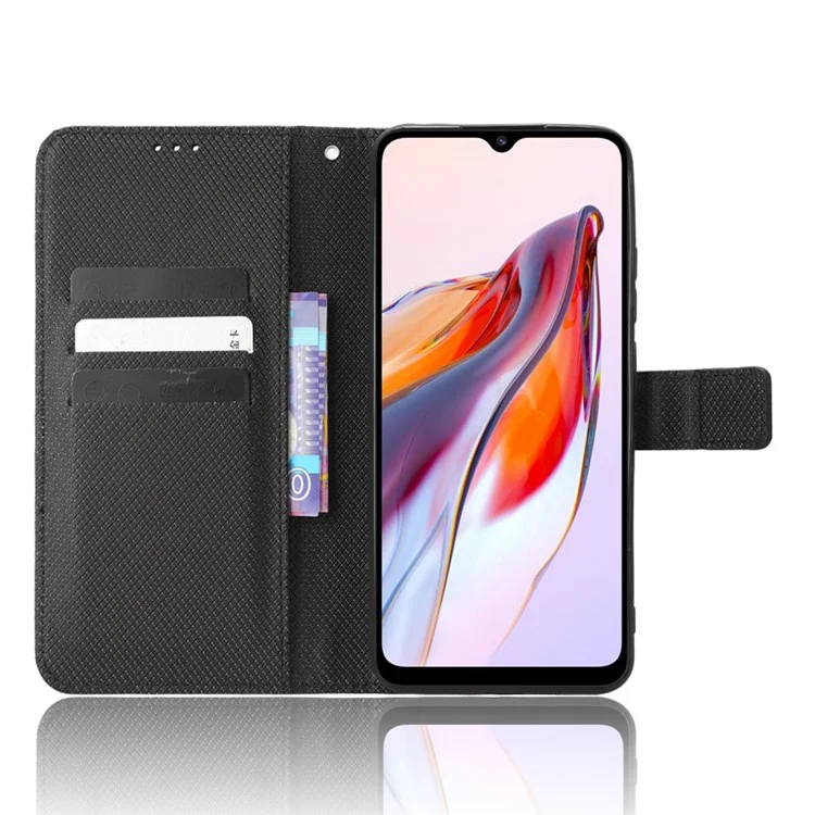 For Xiaomi Redmi 12C 4G / 11A 4G / Poco C55 4G Anti-Scratch Diamond Texture Leather Wallet Cover Phone Stand Case - Black