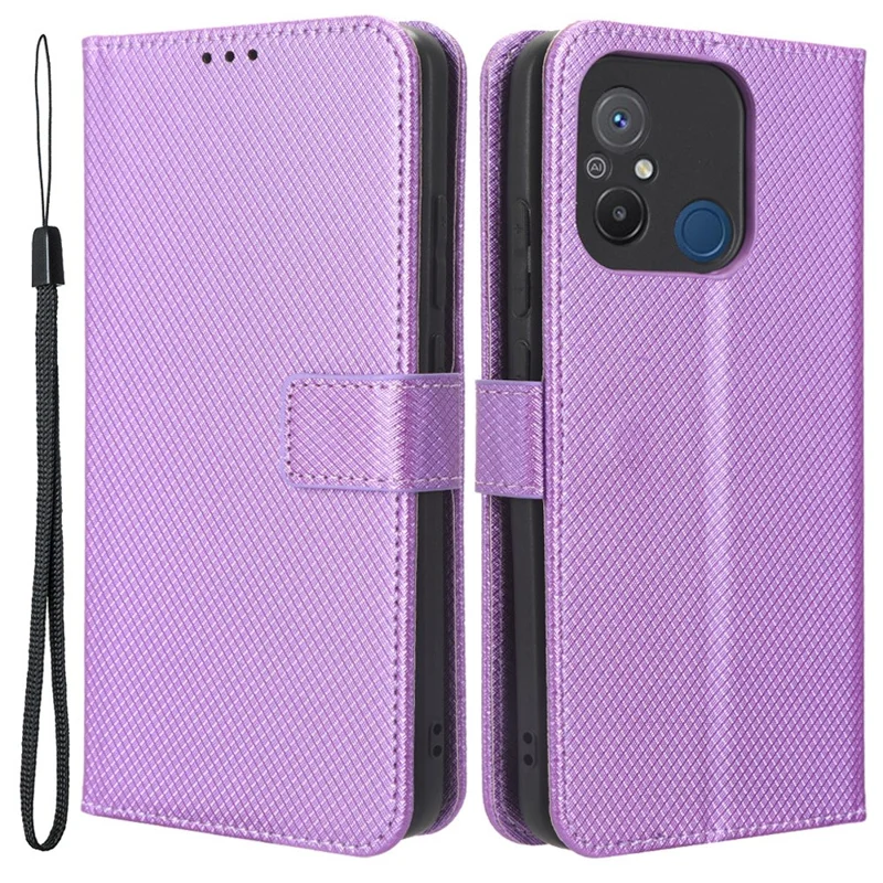 For Xiaomi Redmi 12C 4G / 11A 4G / Poco C55 4G Anti-Scratch Diamond Texture Leather Wallet Cover Phone Stand Case - Purple