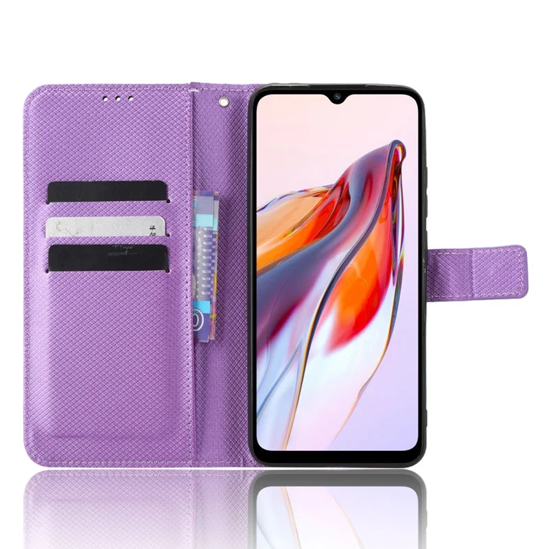 For Xiaomi Redmi 12C 4G / 11A 4G / Poco C55 4G Anti-Scratch Diamond Texture Leather Wallet Cover Phone Stand Case - Purple