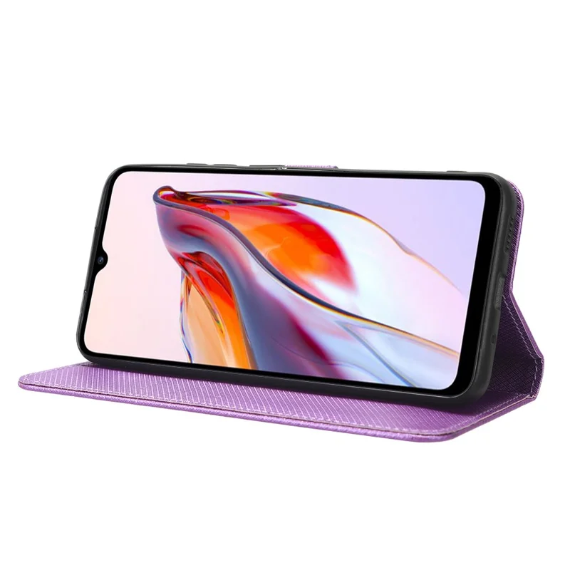 For Xiaomi Redmi 12C 4G / 11A 4G / Poco C55 4G Anti-Scratch Diamond Texture Leather Wallet Cover Phone Stand Case - Purple