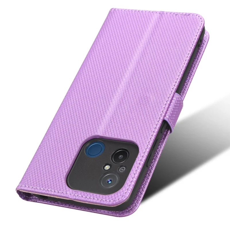 For Xiaomi Redmi 12C 4G / 11A 4G / Poco C55 4G Anti-Scratch Diamond Texture Leather Wallet Cover Phone Stand Case - Purple