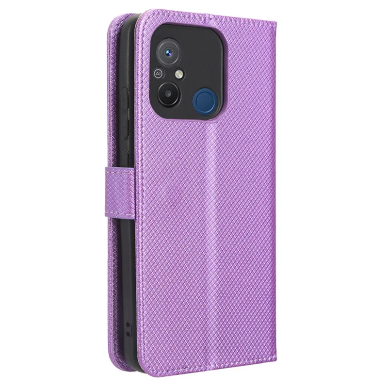 For Xiaomi Redmi 12C 4G / 11A 4G / Poco C55 4G Anti-Scratch Diamond Texture Leather Wallet Cover Phone Stand Case - Purple