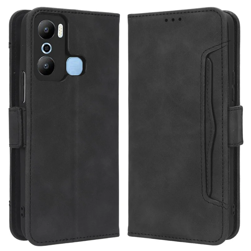 For Infinix Hot 20 Play 4G PU Leather Phone Cover Multiple Card Slots Stand Wallet Protective Phone Case - Black