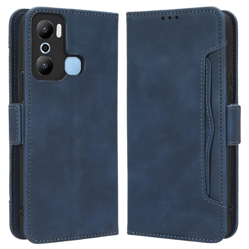 For Infinix Hot 20 Play 4G PU Leather Phone Cover Multiple Card Slots Stand Wallet Protective Phone Case - Blue