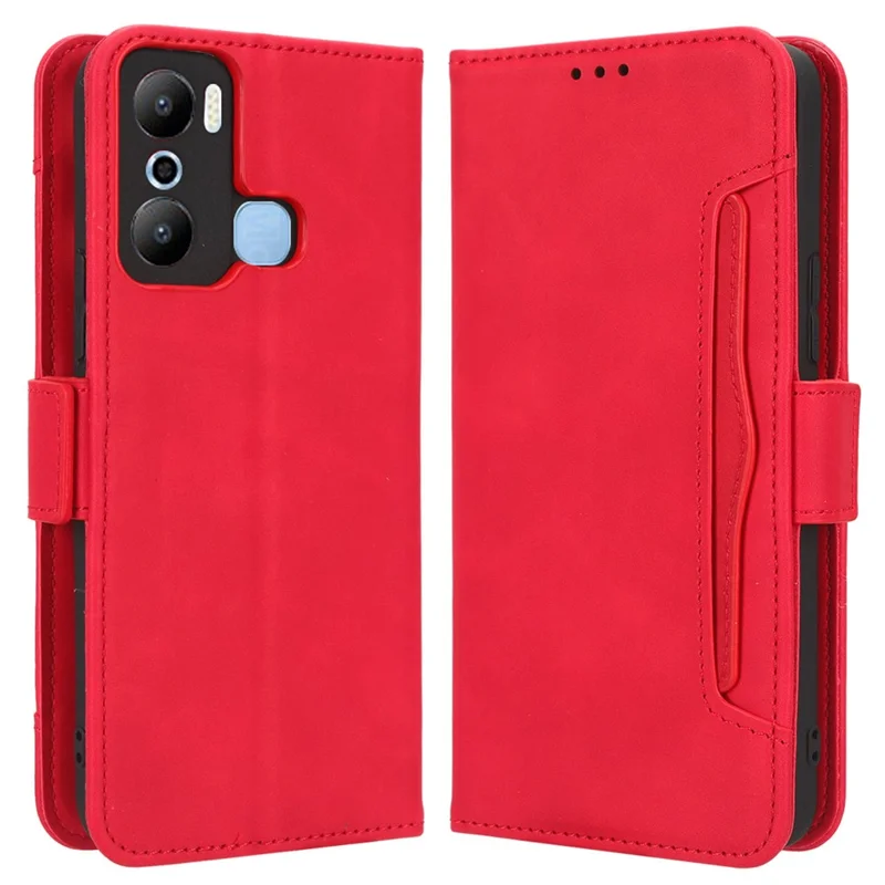For Infinix Hot 20 Play 4G PU Leather Phone Cover Multiple Card Slots Stand Wallet Protective Phone Case - Red