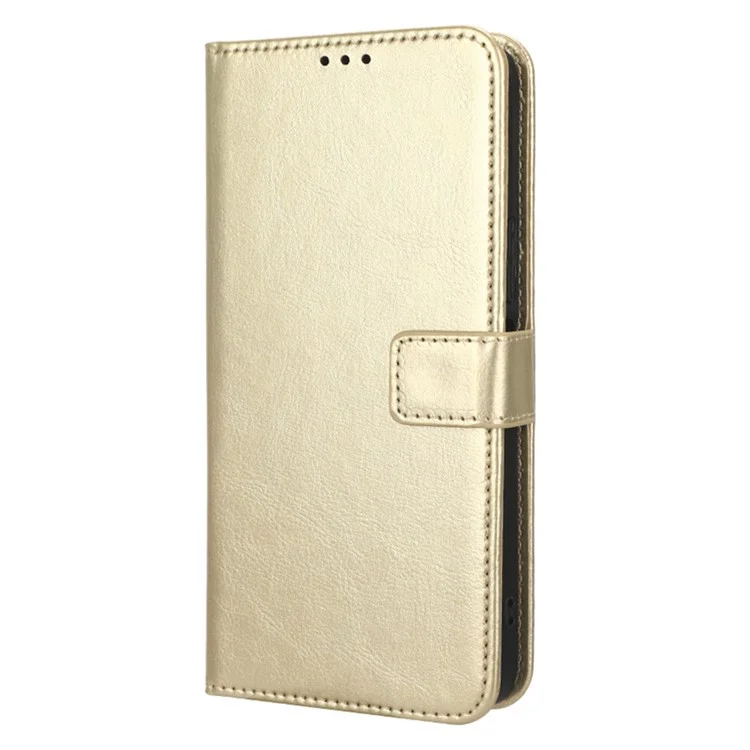 Crazy Horse Texture Phone Case for Infinix Hot 20 Play 4G Wallet Stand PU Leather Phone Cover with Strap - Gold