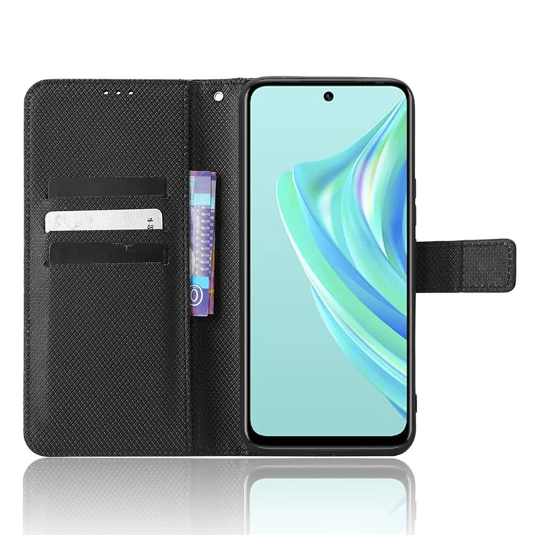 Para Infinix Hot 20 Play 4G Diamond Texture PU Leather Wallet Cover Stand Smartphone Case - Negro