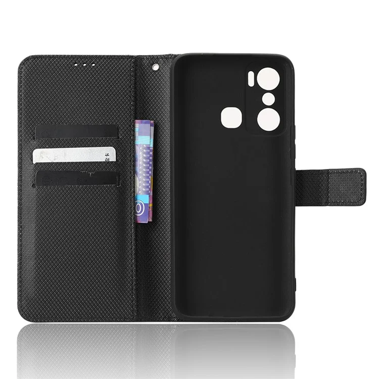 Para Infinix Hot 20 Play 4G Diamond Texture PU Leather Wallet Cover Stand Smartphone Case - Negro