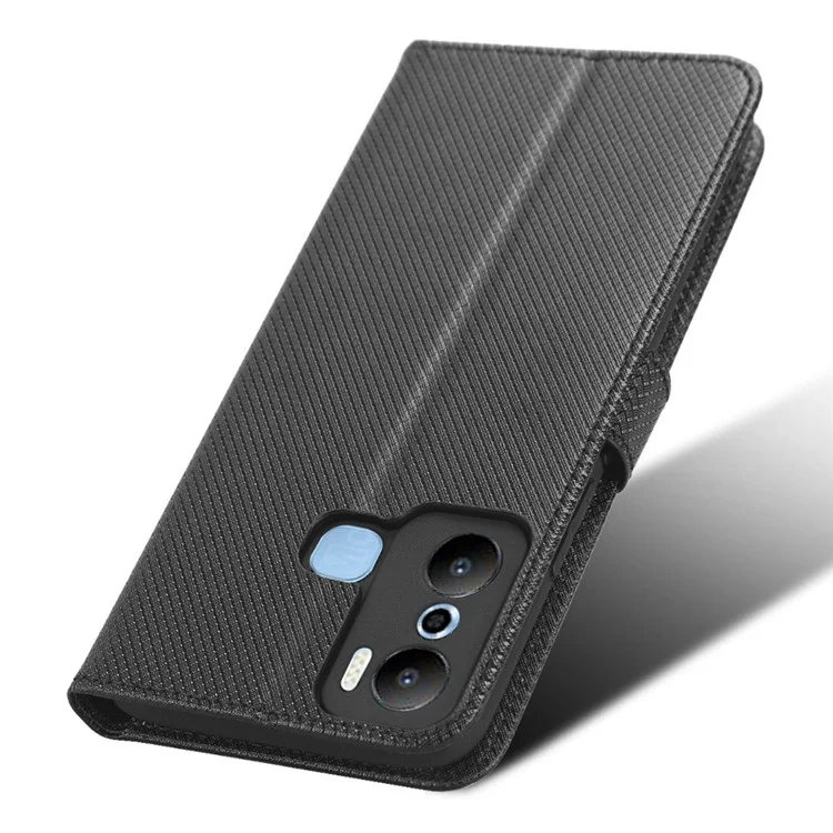 Para Infinix Hot 20 Play 4G Diamond Texture PU Leather Wallet Cover Stand Smartphone Case - Negro