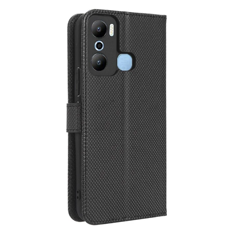 Para Infinix Hot 20 Play 4G Diamond Texture PU Leather Wallet Cover Stand Smartphone Case - Negro