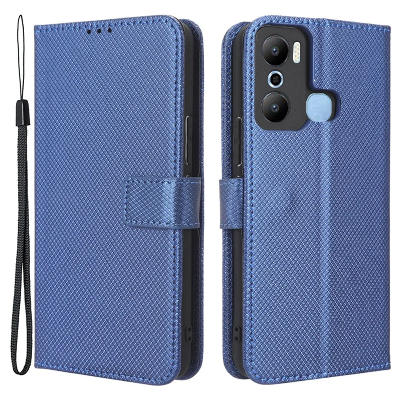 For Infinix Hot 20 Play 4G Diamond Texture PU Leather Wallet Cover Stand Smartphone Case - Blue