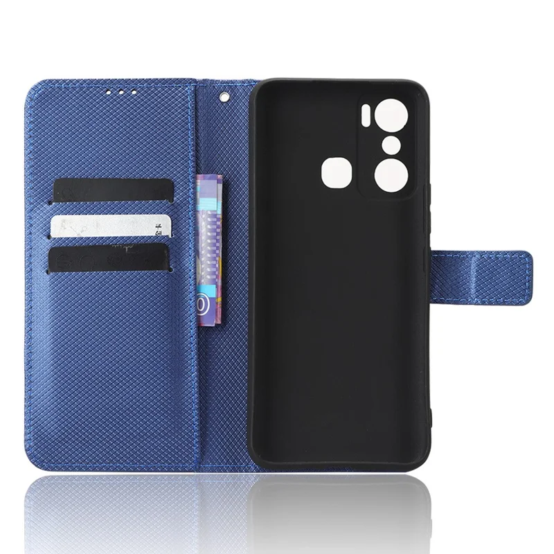 For Infinix Hot 20 Play 4G Diamond Texture PU Leather Wallet Cover Stand Smartphone Case - Blue