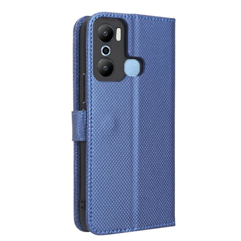 For Infinix Hot 20 Play 4G Diamond Texture PU Leather Wallet Cover Stand Smartphone Case - Blue