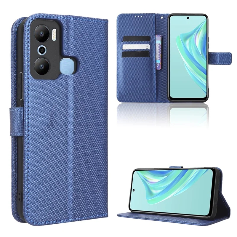 For Infinix Hot 20 Play 4G Diamond Texture PU Leather Wallet Cover Stand Smartphone Case - Blue