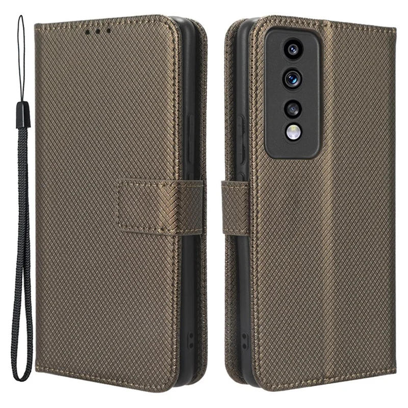 Capa de Telefone de Couro com Textura de Diamante para Honor 80 GT 5G - Carteira e Suporte - Marrom