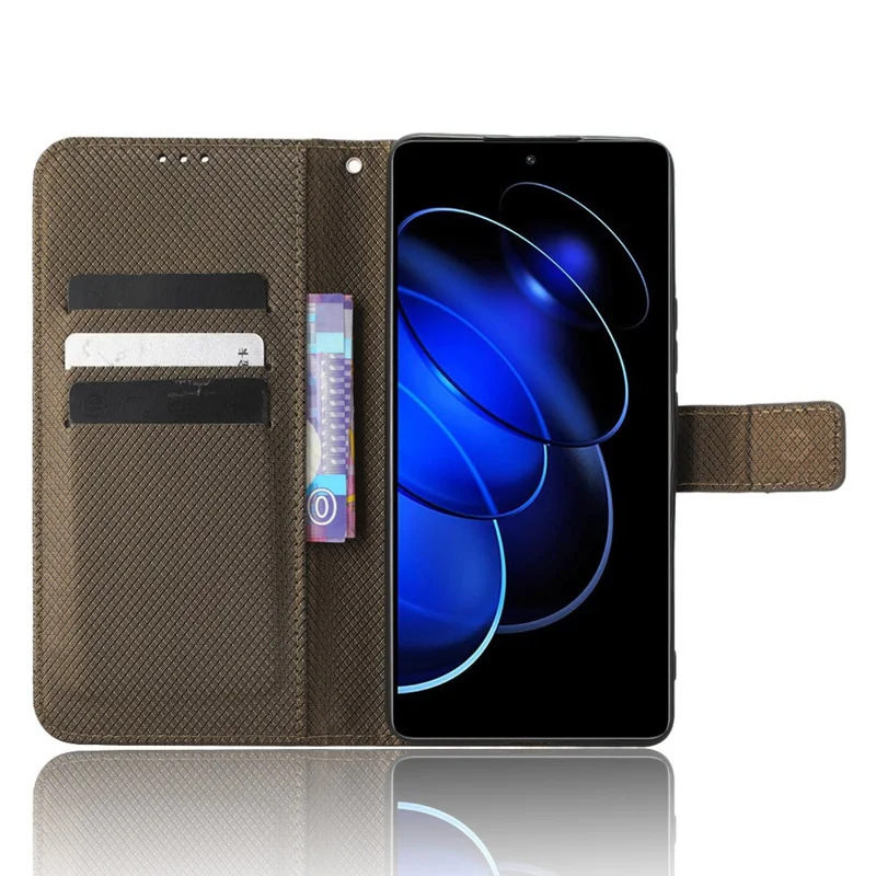Capa de Telefone de Couro com Textura de Diamante para Honor 80 GT 5G - Carteira e Suporte - Marrom