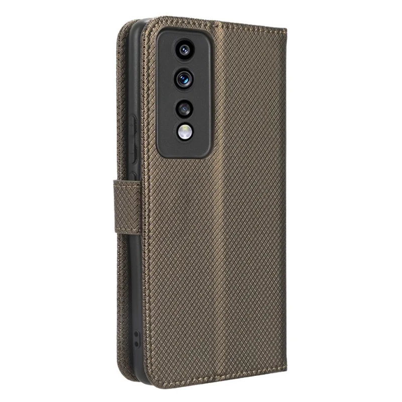 Capa de Telefone de Couro com Textura de Diamante para Honor 80 GT 5G - Carteira e Suporte - Marrom