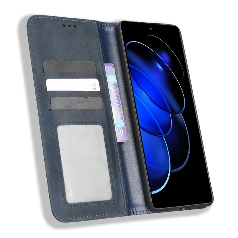 For Honor 80 GT 5G Retro Texture Phone Wallet Case PU Leather Stand Protective Phone Cover - Blue