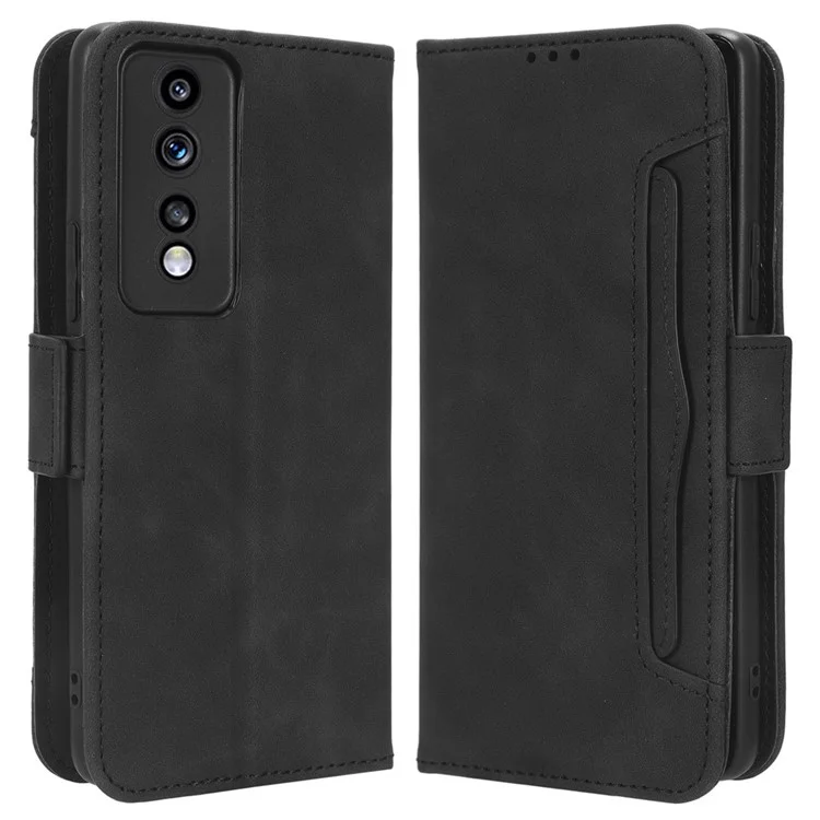 Кожаный чехол для телефона For Honor 80 GT 5G Anti-fall с несколькими слотами для карт и подставкой - черный