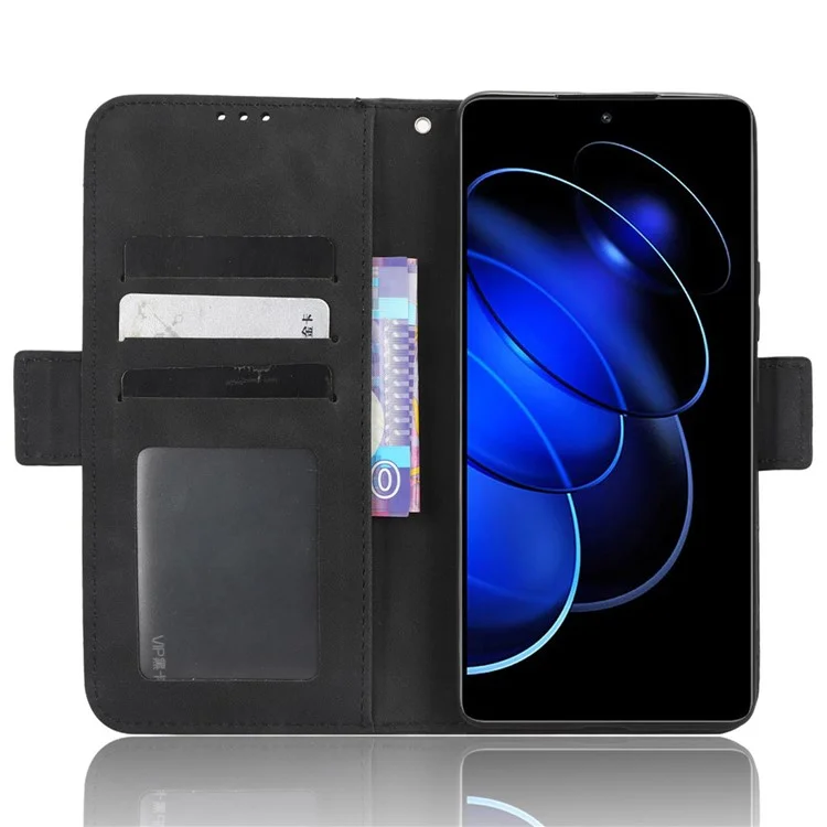 Кожаный чехол для телефона For Honor 80 GT 5G Anti-fall с несколькими слотами для карт и подставкой - черный