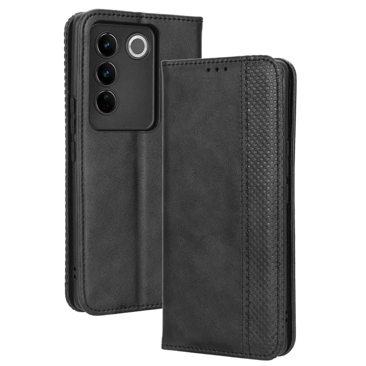 Pour vivo S16 / S16 Pro / V27 / V27 Pro Téléphone Étui en Cuir Rétro Texture Portefeuille Housse de Téléphone Mobile - Noir