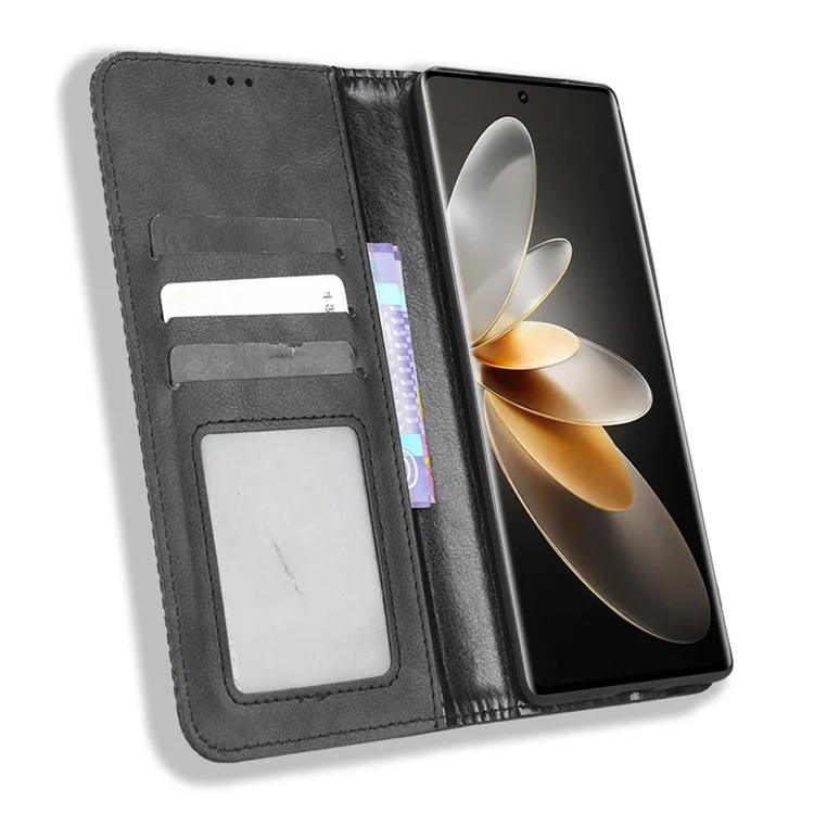 Pour vivo S16 / S16 Pro / V27 / V27 Pro Téléphone Étui en Cuir Rétro Texture Portefeuille Housse de Téléphone Mobile - Noir