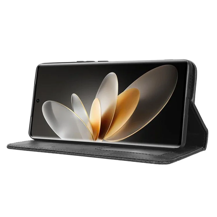 Pour vivo S16 / S16 Pro / V27 / V27 Pro Téléphone Étui en Cuir Rétro Texture Portefeuille Housse de Téléphone Mobile - Noir