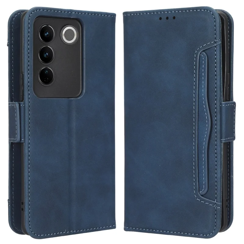For vivo S16 / S16 Pro / V27 / V27 Pro PU Leather Phone Cover Multiple Card Slots Stand Wallet Shock-absorbing Phone Case - Blue