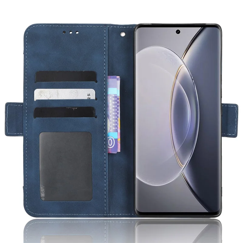 For vivo X90 Pro+ 5G PU Leather Flip Cover Multiple Card Slots Stand Wallet Phone Case - Blue