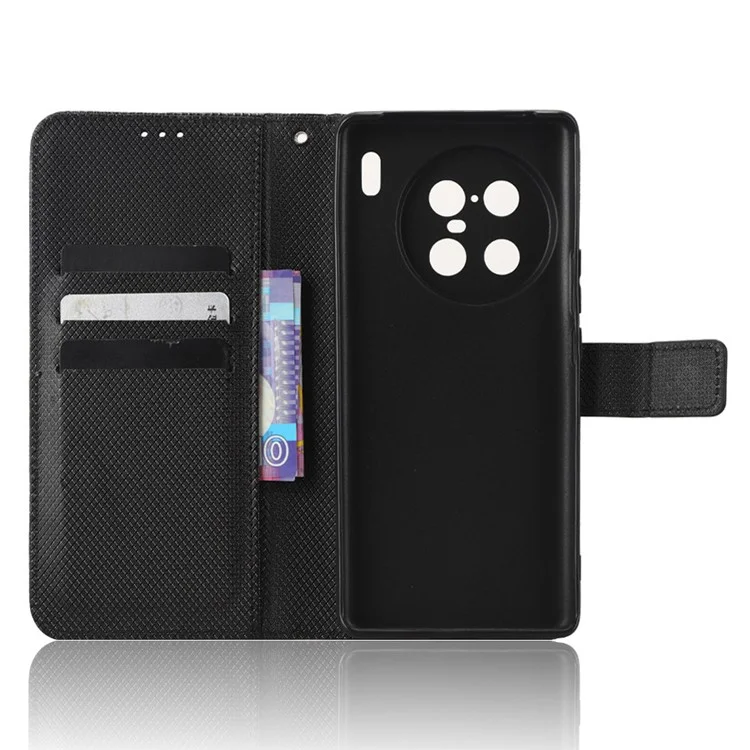 Para vivo X90 Pro+ 5G Funda de teléfono de cuero PU Textura de diamante Cartera Soporte Funda para teléfono móvil - Negro