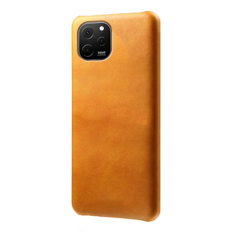 For Huawei nova Y61 4G Calf Textured Cell Phone Cover Anti-scratch PU Leather Coated PC Mobile Phone Case - Orange