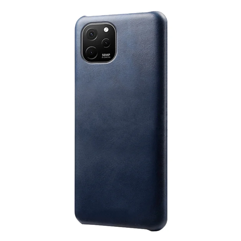 For Huawei nova Y61 4G Calf Textured Cell Phone Cover Anti-scratch PU Leather Coated PC Mobile Phone Case - Blue
