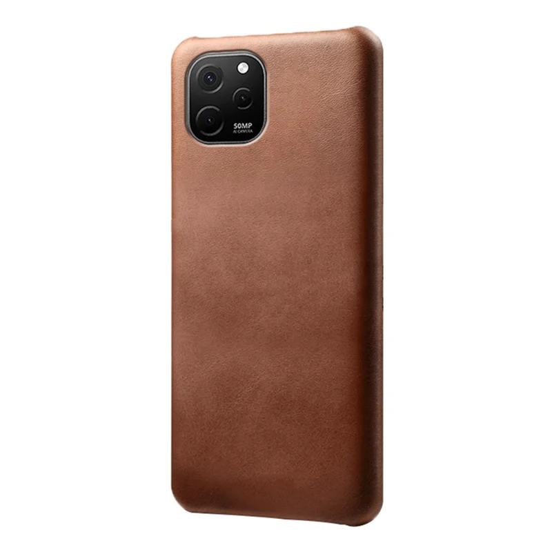For Huawei nova Y61 4G Calf Textured Cell Phone Cover Anti-scratch PU Leather Coated PC Mobile Phone Case - Brown