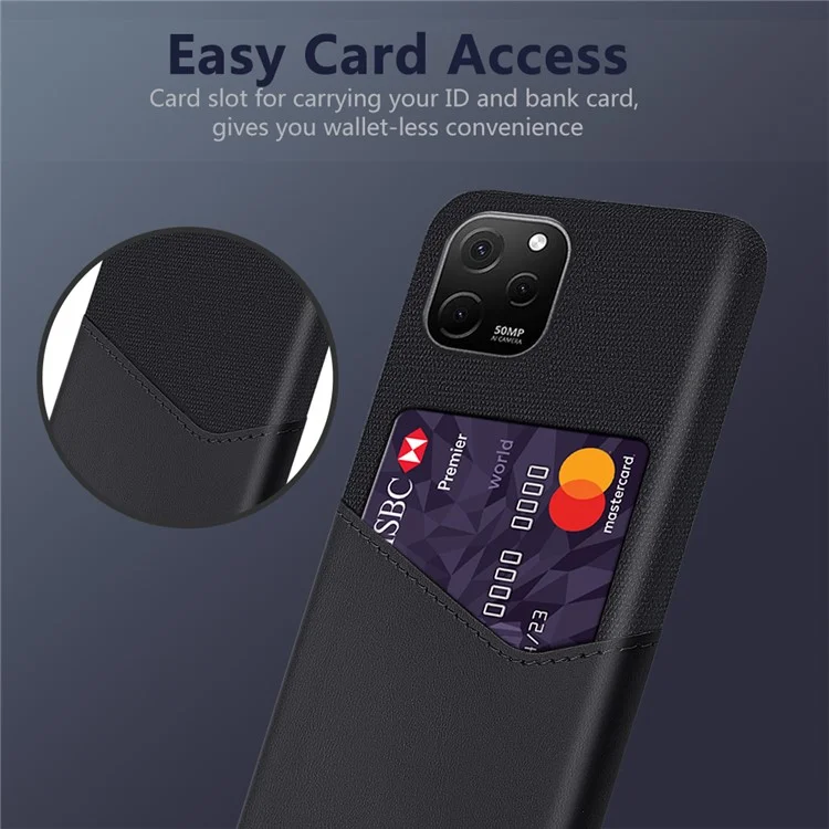 Per Huawei nova Y61 4G Card Slot Phone Shell Cloth Texture Phone Case PU Leather Coated Hard PC Phone Cover - Nero