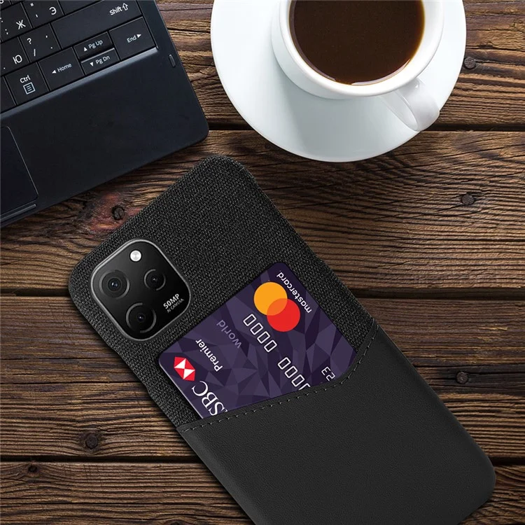 Per Huawei nova Y61 4G Card Slot Phone Shell Cloth Texture Phone Case PU Leather Coated Hard PC Phone Cover - Nero