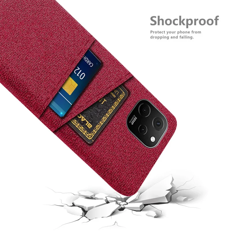 For Huawei nova Y61 4G Anti-Dust Cloth Texture Phone Back Cover Cellphone Protective Case with 2 Card Slots - Red