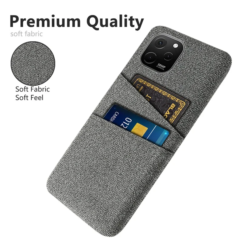 Obudowa tylna z fakturą tkaniny przeciwkurzowa dla Huawei nova Y61 4G z 2 slotami na kartę etui ochronne na telefon - Szary