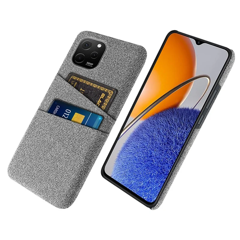 For Huawei nova Y61 4G Anti-Dust Cloth Texture Phone Back Cover Cellphone Protective Case with 2 Card Slots - Light Grey