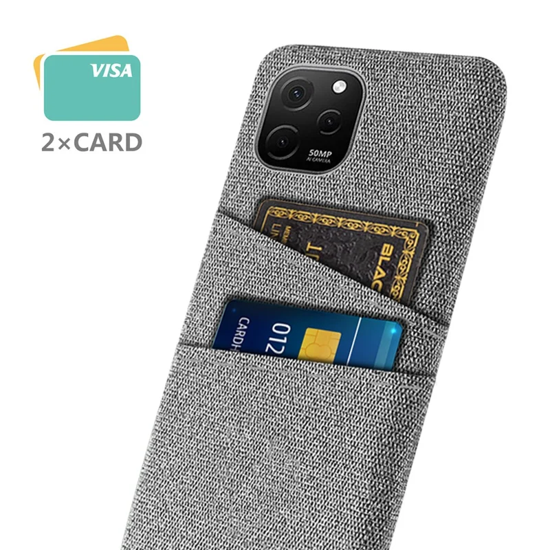 For Huawei nova Y61 4G Anti-Dust Cloth Texture Phone Back Cover Cellphone Protective Case with 2 Card Slots - Light Grey