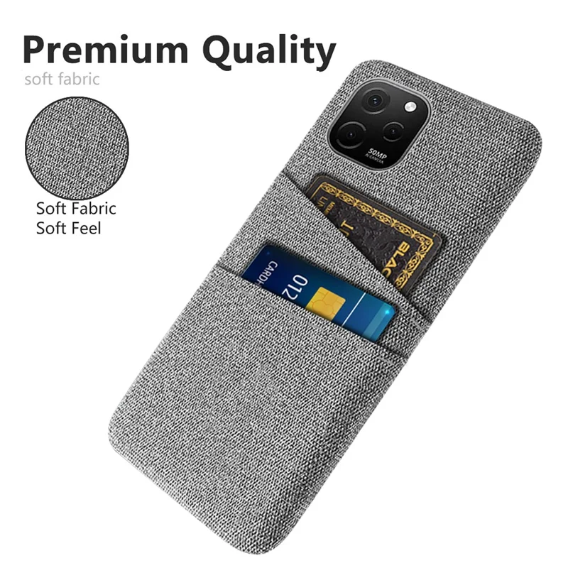For Huawei nova Y61 4G Anti-Dust Cloth Texture Phone Back Cover Cellphone Protective Case with 2 Card Slots - Light Grey