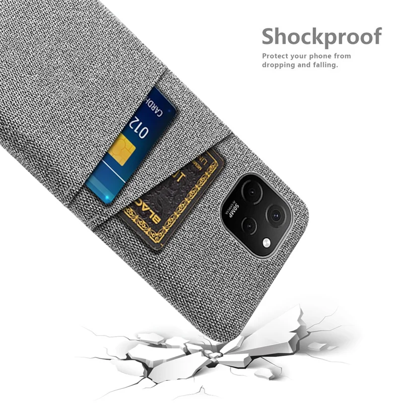 For Huawei nova Y61 4G Anti-Dust Cloth Texture Phone Back Cover Cellphone Protective Case with 2 Card Slots - Light Grey