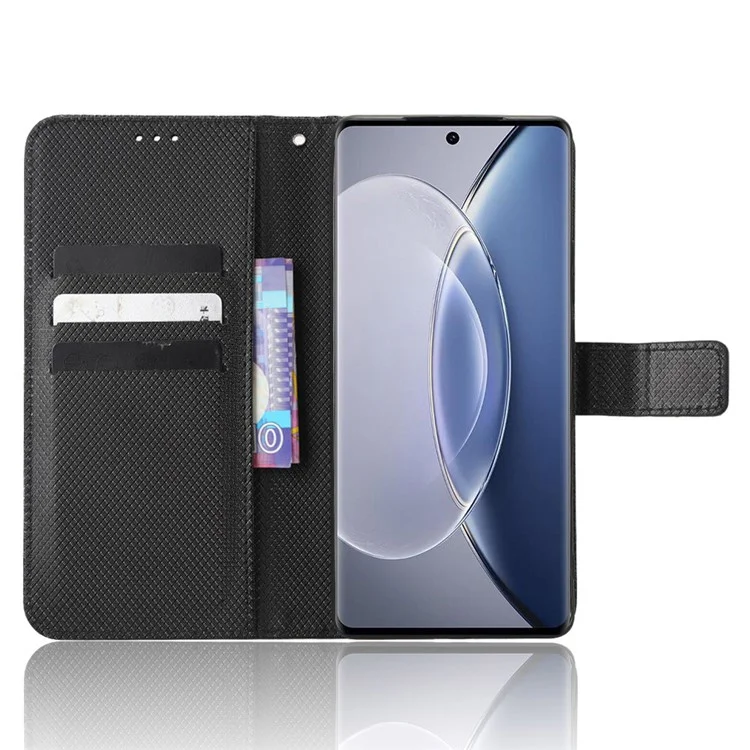 Diamond Texture Phone Leather Case für vivo X90 Pro 5G, Wallet Cell Phone Phone Stand Cover - Schwarz