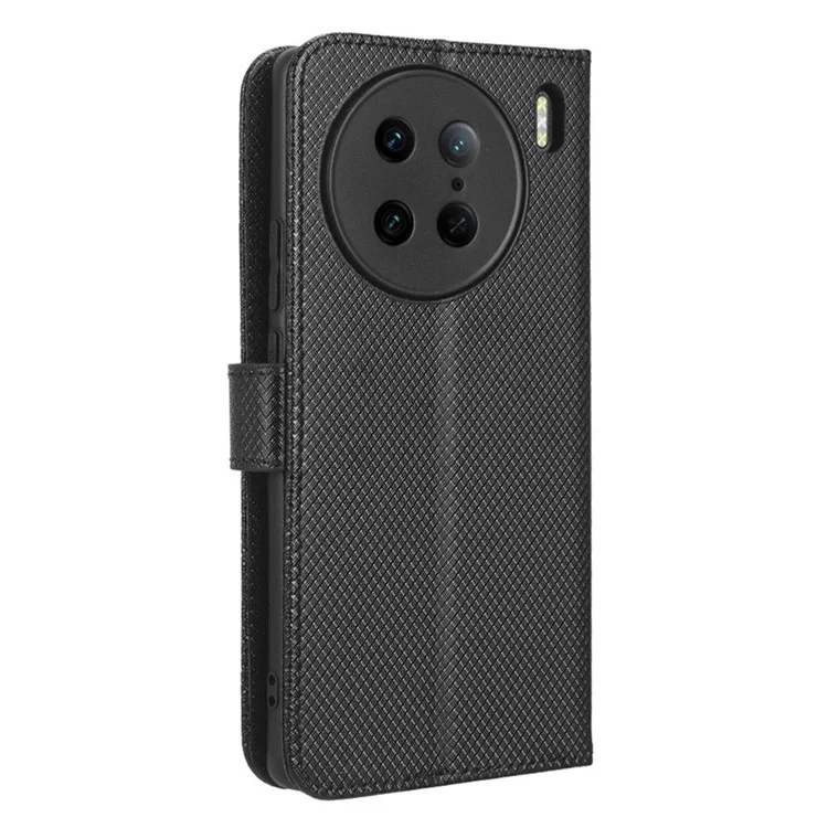 Diamond Texture Phone Leather Case für vivo X90 Pro 5G, Wallet Cell Phone Phone Stand Cover - Schwarz
